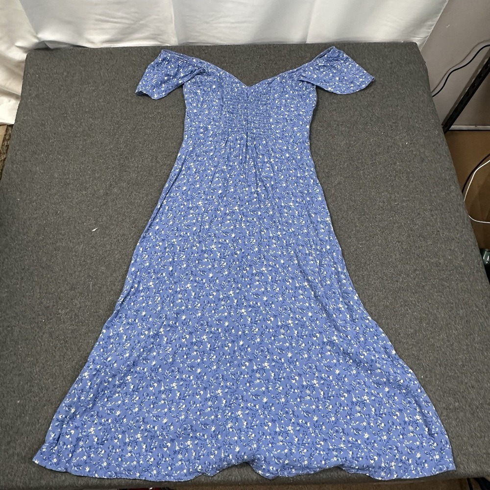 Reformation 8P Blue Floral Off Shoulder Maxi Dress Petite Cottagecore